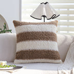 Rectangular teddy fleece decorative cushion cover with striped sherpa texture and concealed zipper Kalsten