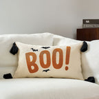 Halloween BOO Cotton-Linen Lumbar Accent Pillow Cover with Corner Tassels