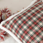 Plaid Holiday Decorative Throw Pillow with Embroidered Snowflake Motif and Hidden Zipper