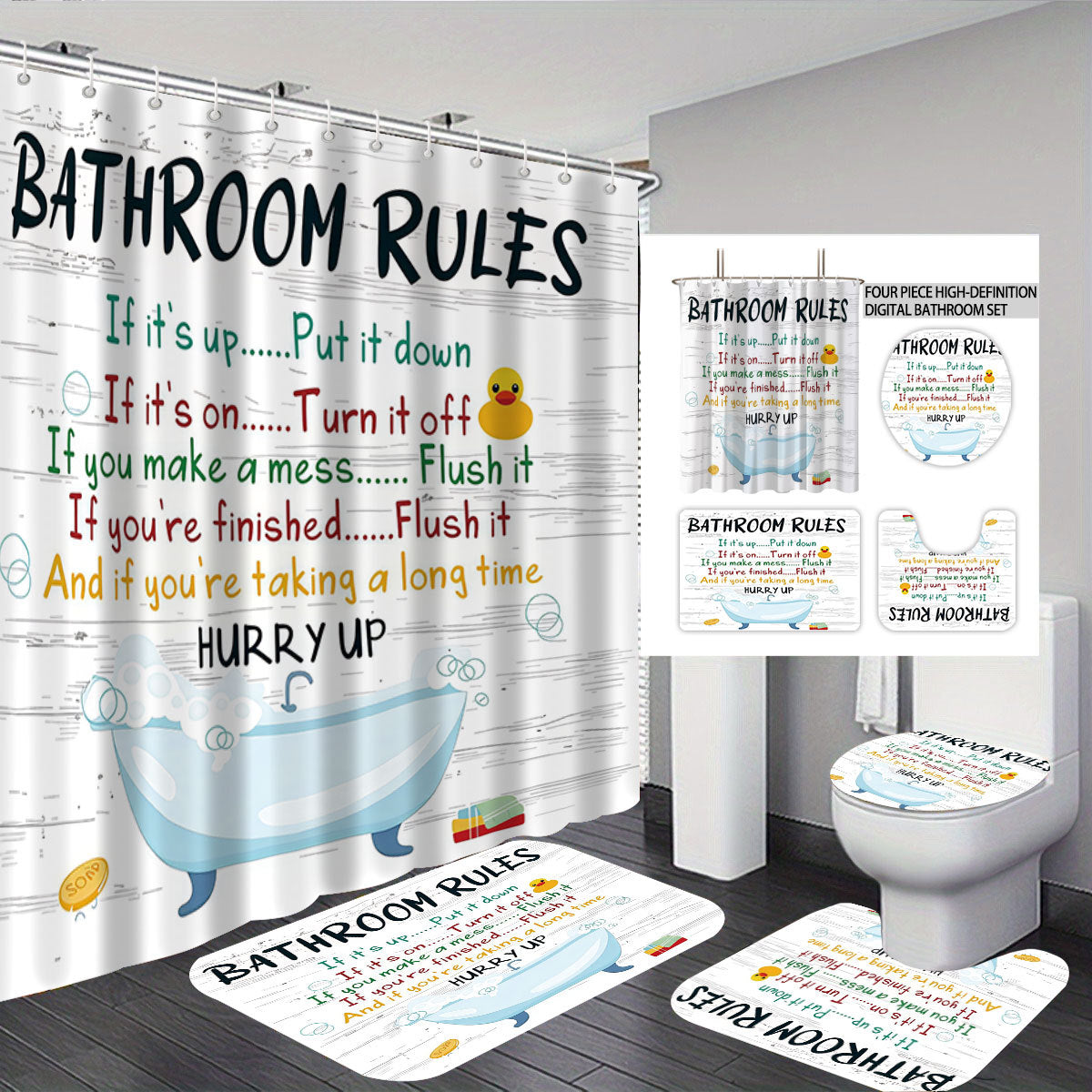 Bathroom Rules Digital Bathroom Décor Set Kalsten