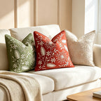 Embroidered Linen Throw Pillow Cover with Floral Motif