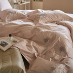 Satin bedding set with floral relief embroidery and velvety shine Kalsten