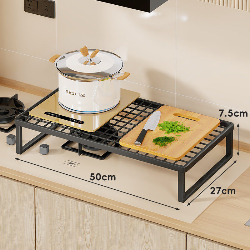 Elevated Stove Shelf Rack with Grid Top and Heat-Resistant Metal Frame