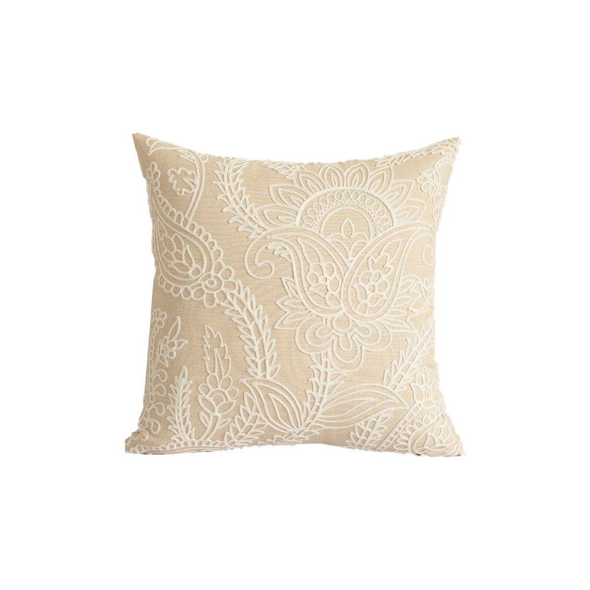 Embroidered decorative pillow in linen look with paisley ornament and relief embroidery Kalsten