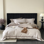 Bedding set made of cotton-linen blend with fine structure and piped seam