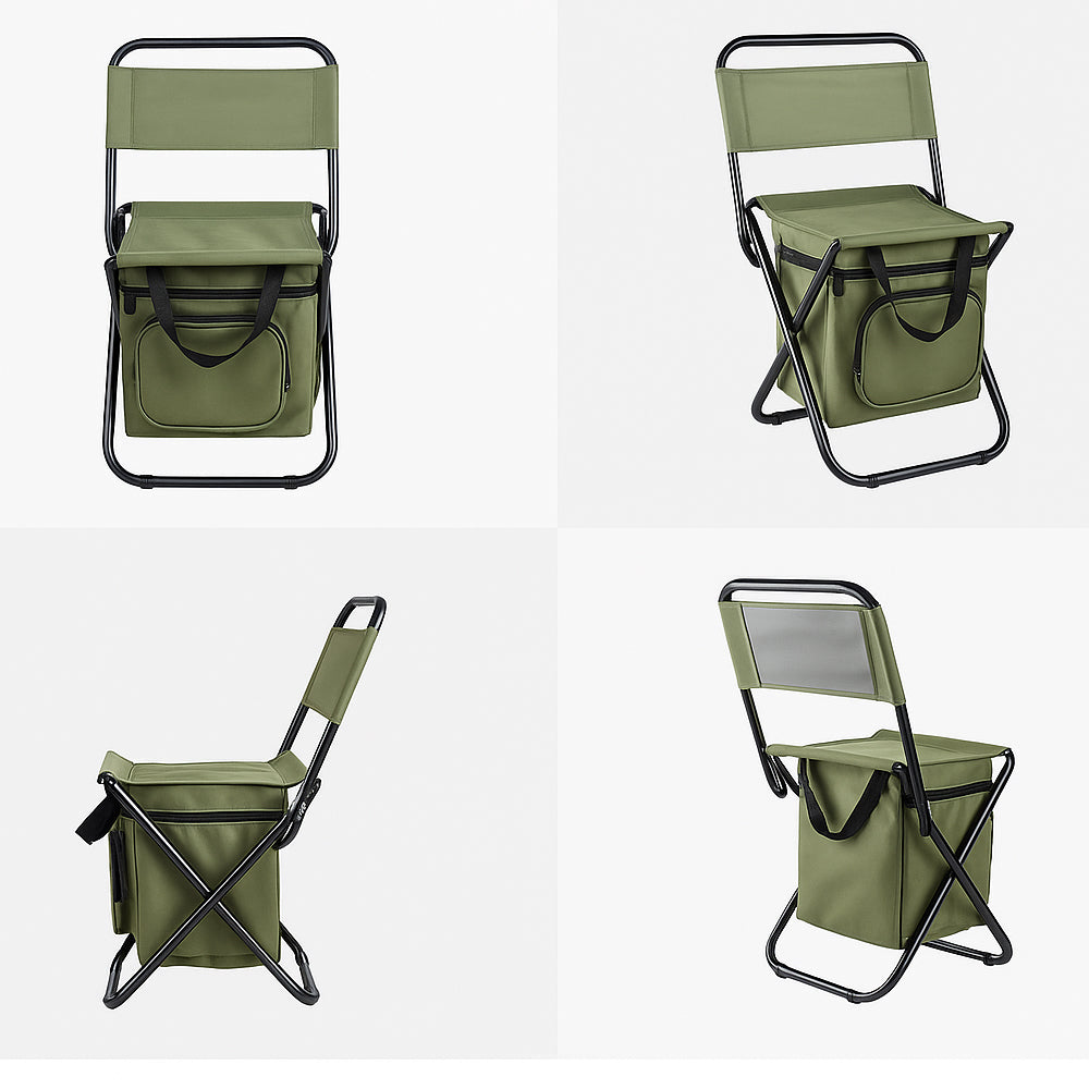 Folding Camping Chair with Backrest and Cooler Bag – Green | Kalsten