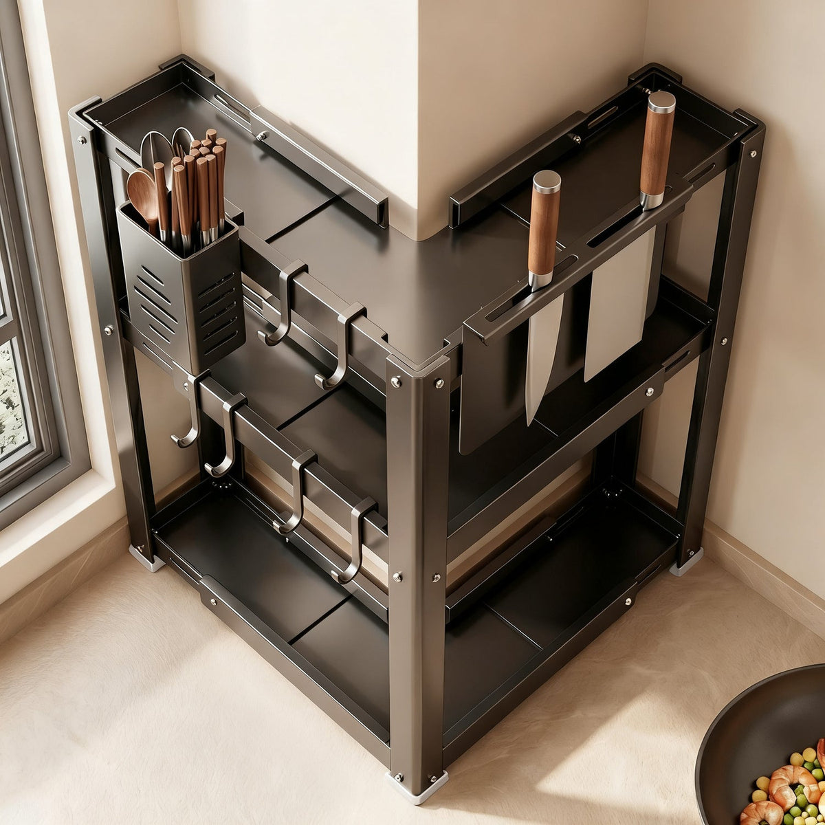 Wall shelf for kitchen, carbon steel, 2–3 tiers