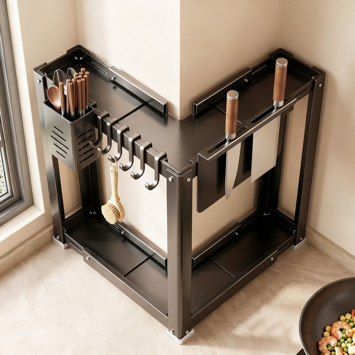 Wall shelf for kitchen, carbon steel, 2–3 tiers
